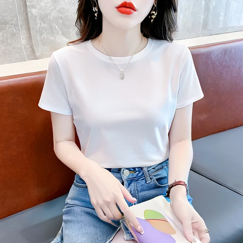 Korean-Station-Round-Neck-Loose-Short-Sleeved-Womens-Korean-Version-Slimming-Versatile-Womens-T-shirt-Fashion-Top