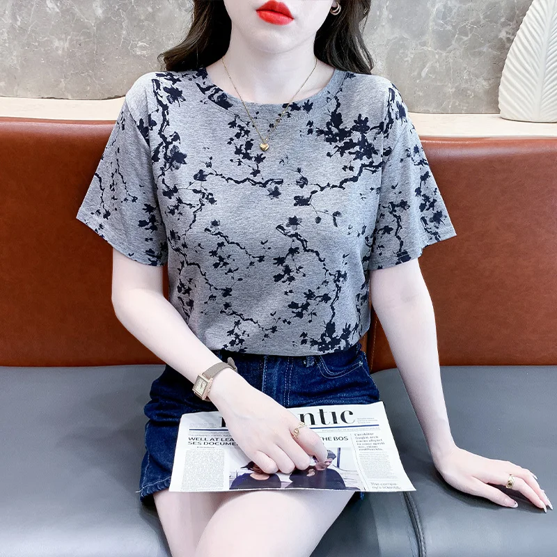 Korean-Station-Round-Neck-Womens-T-shirt-Womens-Loose-Fashion-Short-Sleeve-Womens-Top-Versatile