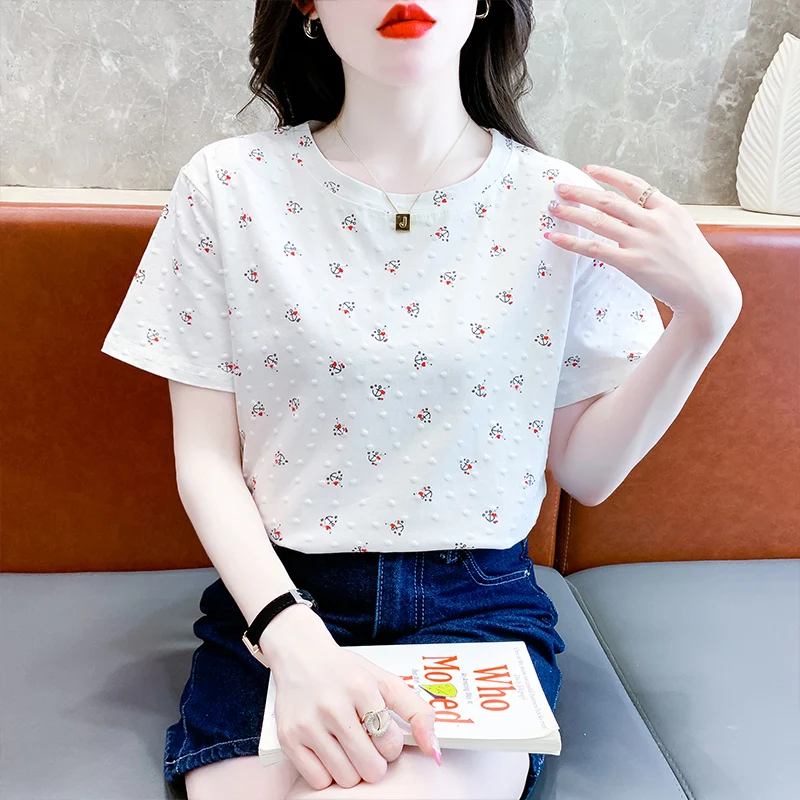 Korean-Station-Shoulder-Short-Sleeved-Womens-Loose-Printed-Womens-T-shirt-Versatile-Top-Womens-Clothing