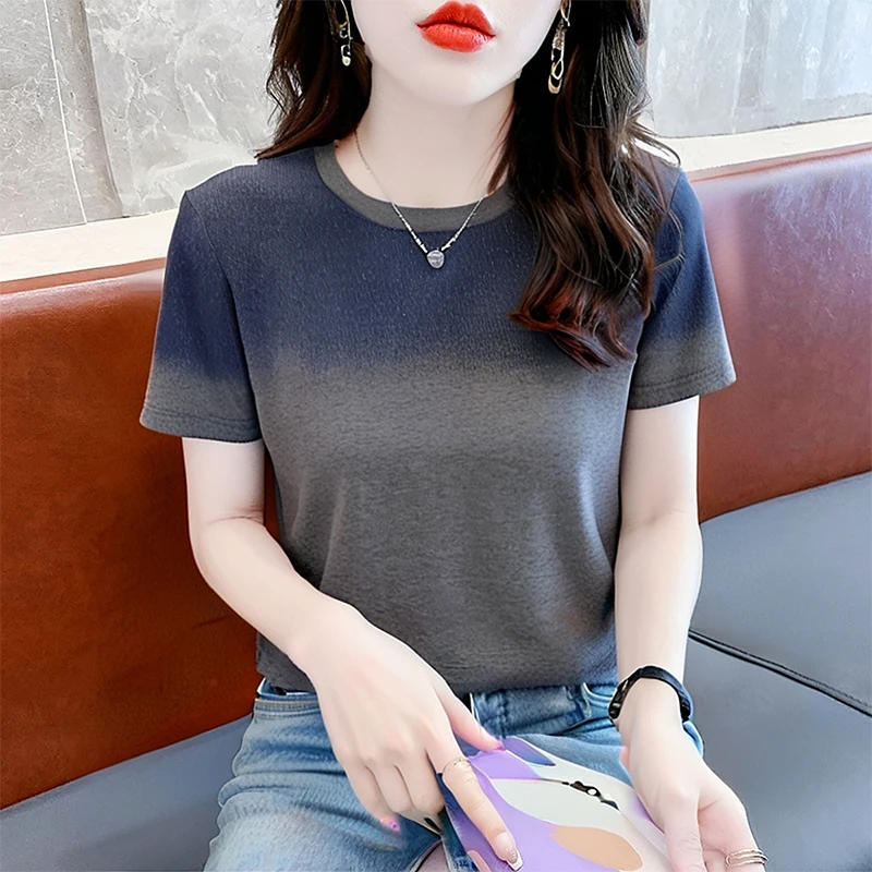 Korean-Station-Shoulder-Womens-T-shirt-Loose-Simple-Generous-Short-Sleeved-Top-of-Womens-Clothing