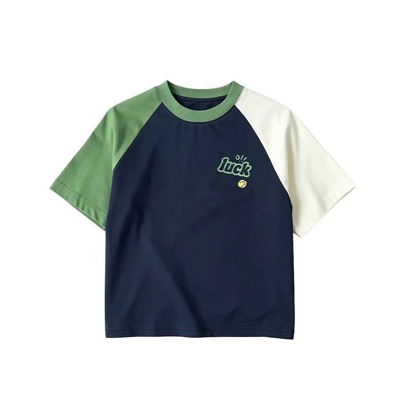 Korean-style-Childrens-Short-sleeve-Cotton-T-shirt-Summer-New-Model-Boys-Color-blocked-Raglan-Sleeve-Breathable-Cartoon