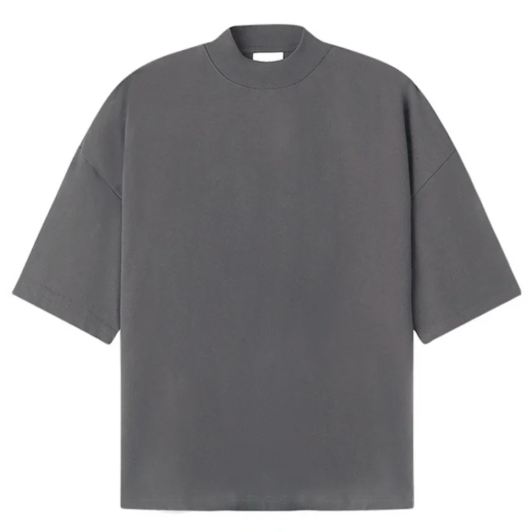 LEDUO-Mens-Solid-Knitted-Short-Sleeve-Heavyweight-Oversized-T-Shirt-High-Collar-Casual-Design-Eco-Friendly
