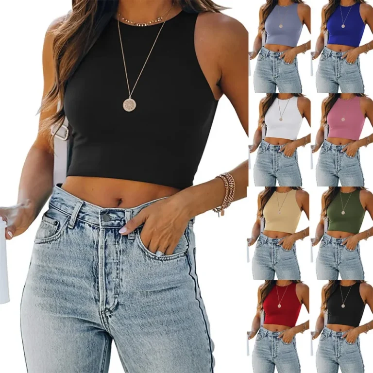 Ladies-Fashion-Sleeveless-T-Shirts-Multicolor-Women-Crop-Top-T-Shirt-Blanks