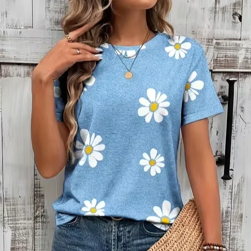 Ladies-V-Neck-Summer-T-Shirt-Soft-Casual-Short-Sleeve-Knitted-Breathable-100-Polyester-Top