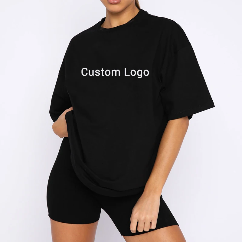 Logo-Private-Custom-Printed-Label-Round-Neck-Breathable-Womens-T-Shirt-Oversized-Loose-Blank-Cotton-T-Shirt