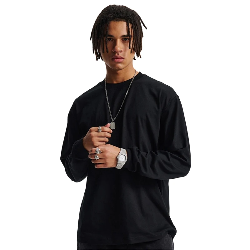 Long-Sleeve-T-Shirt-Plain-Black-T-shirt-Cotton-for-Men-Custom-300gsm-Oversized