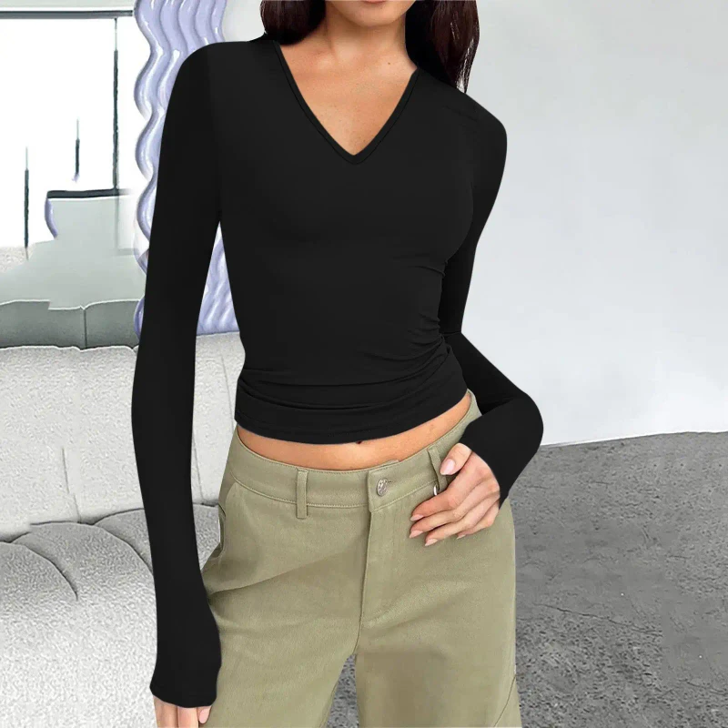 Long-Sleeve-V-Neck-Tshirt-Custom-Slim-Fit-T-Shirts-Casual-Basic-Blouse-Women-1