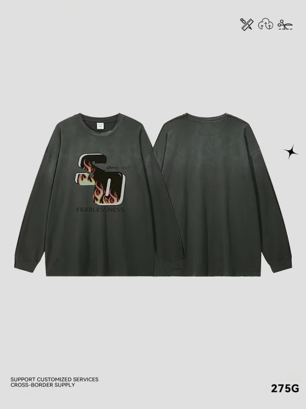 Long-Sleeved-T-Shirt-Autumn-Winter-Pure-Cotton-American-Retro-Round-Neck-Pullover-Oversized-275G-Mens-Top