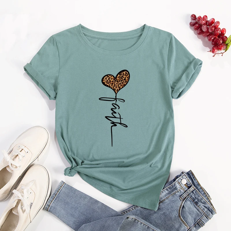 Loose-Fit-Womens-Organic-Cotton-T-Shirt-Leopard-Heart-Letter-Logo-Graphic-Print-Eco-Friendly-Quick-Dry-Casual