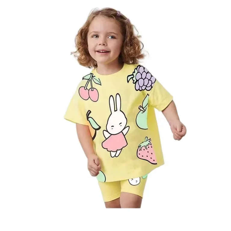 Low-MOQ-New-Summer-Custom-100-Cotton-Cute-Soft-Wearable-Rabbit-Print-Girl-T-shirt-Clothes-for-3-8-Years-Kids