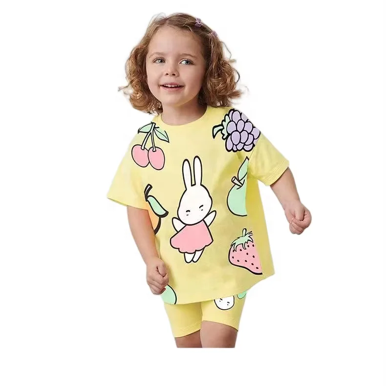 Low-MOQ-New-Summer-Custom-100-Cotton-Cute-Soft-Wearable-Rabbit-Print-Girl-T-shirt-Clothes-for-3-8-Years-Kids