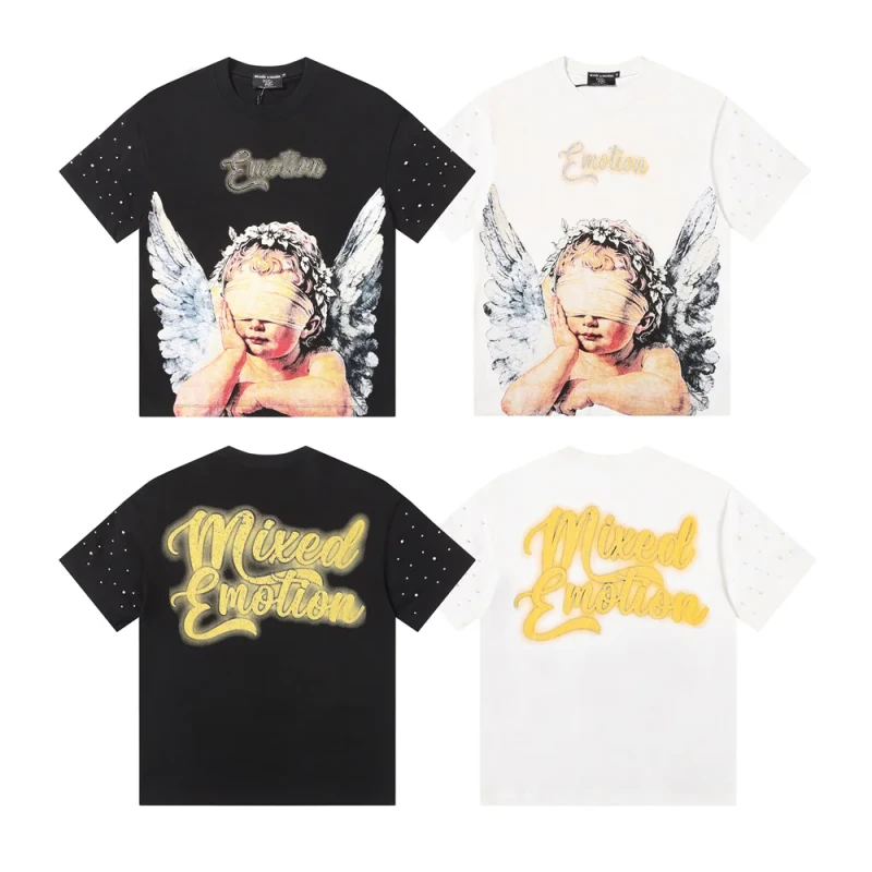 MIXED-EMOTION-Abundant-Stock-of-New-Street-Style-Rhinestone-Printed-Rivet-Sleeves-Mens-and-Womens-Short-Sleeved-T-shirts
