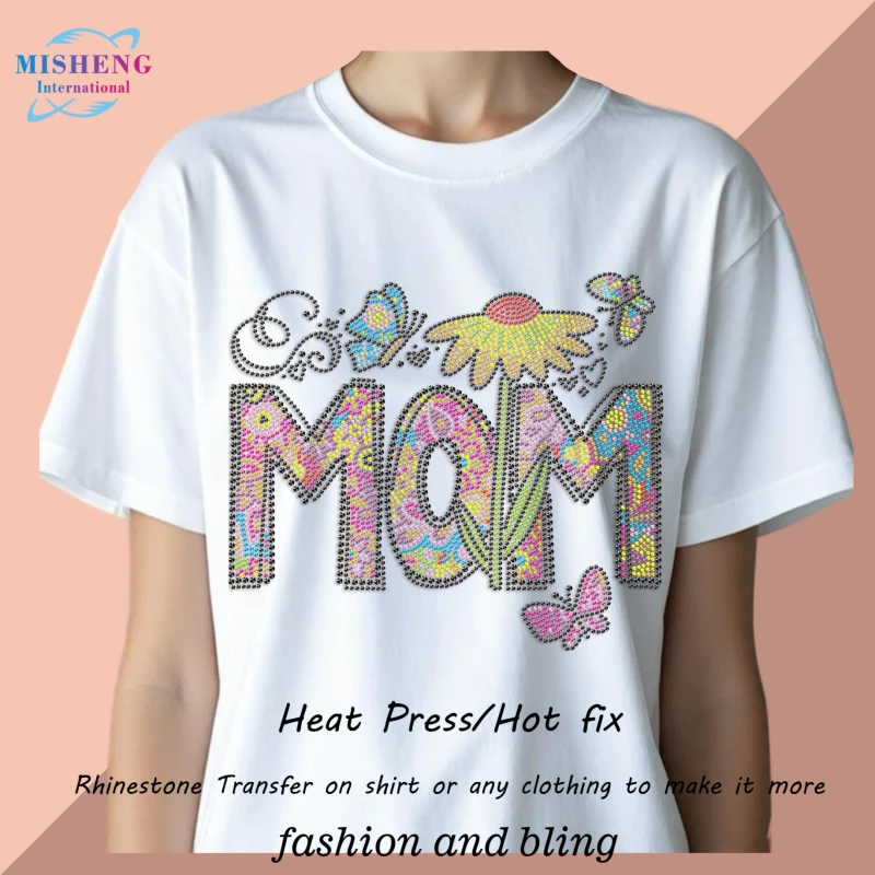 MOM-Life-T-shirt-Elegant-Rhinestone-Graphic-With-Butterflies-For-Mothers-Day-And-Family-Reunion