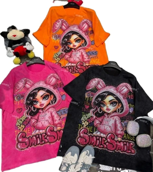 Manufacturer-Custom-New-Fashion-Mouse-Oversized-Tshirt-Shine-Glitter-Rhinestone-Luxury-Women-T-Shirts-2