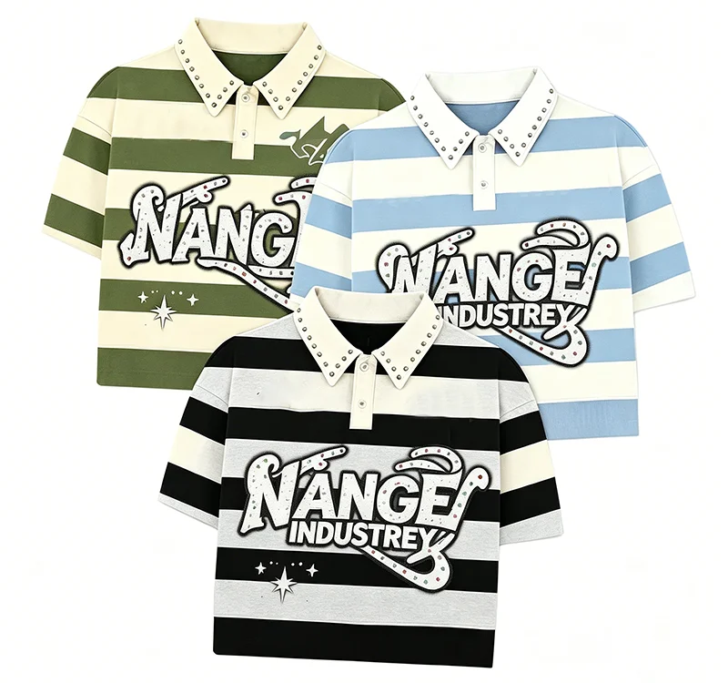Manufacturer-OEM-High-Quality-Streetwear-Embroidery-Rhinestone-Stripe-Golf-Polo-Summer-Cotton-Heavyweight-Pique-Polo-Shirts