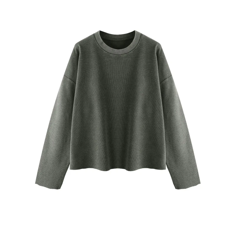 Men-340GSM-Heavyweight-Washed-Waffle-Long-Sleeve-T-shirt-Raw-Edge-Vintage-Distressed-American-Style-100-Cotton-Tee