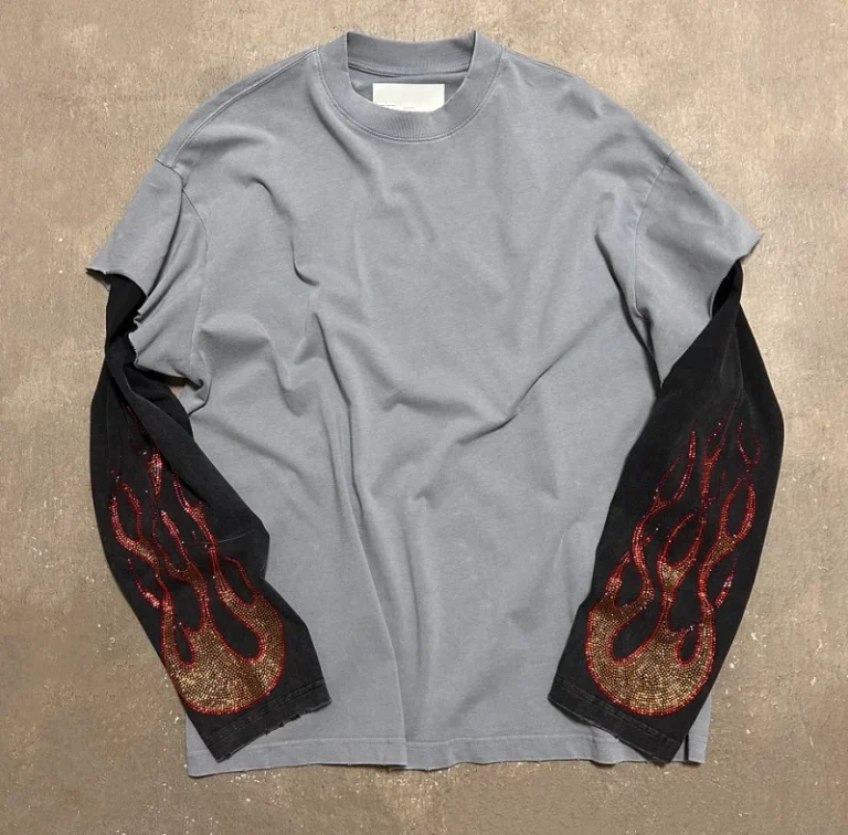 Men-Cotton-Custom-Oversized-Long-Sleeve-T-shirt-Acid-Washed-Distressed-Double-Layer-Rhinestones-Tshirt