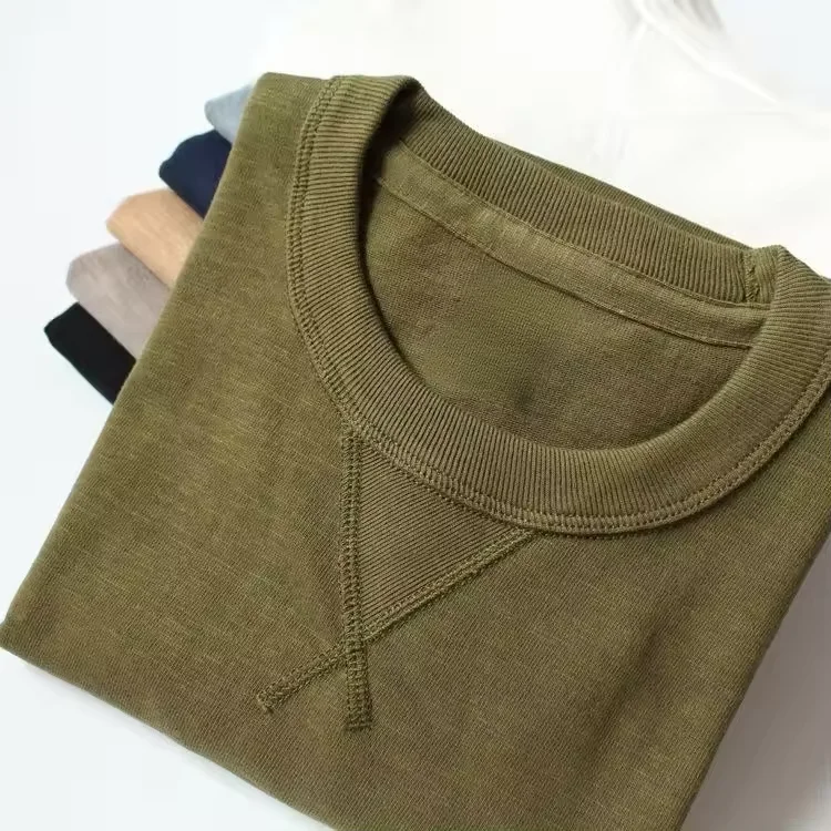 MenS-Round-Neck-100-Cotton-Bamboo-Fiber-Tees-Organic-Cotton-TShirt-300g-Blank-Summer-T-Shirt-Men-Gym-Slim-Fitting-T-Shirt