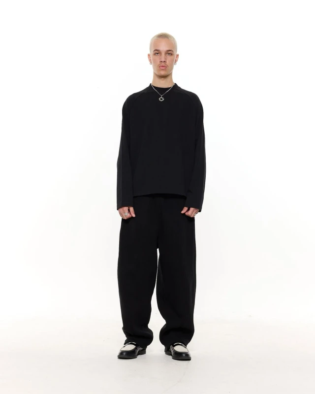 Mens-100-Cotton-Casual-Regular-Knitted-Digital-Printed-T-Shirt-300g-Long-Sleeved-O-Neck-Embroidered-Solid-Black-Blank