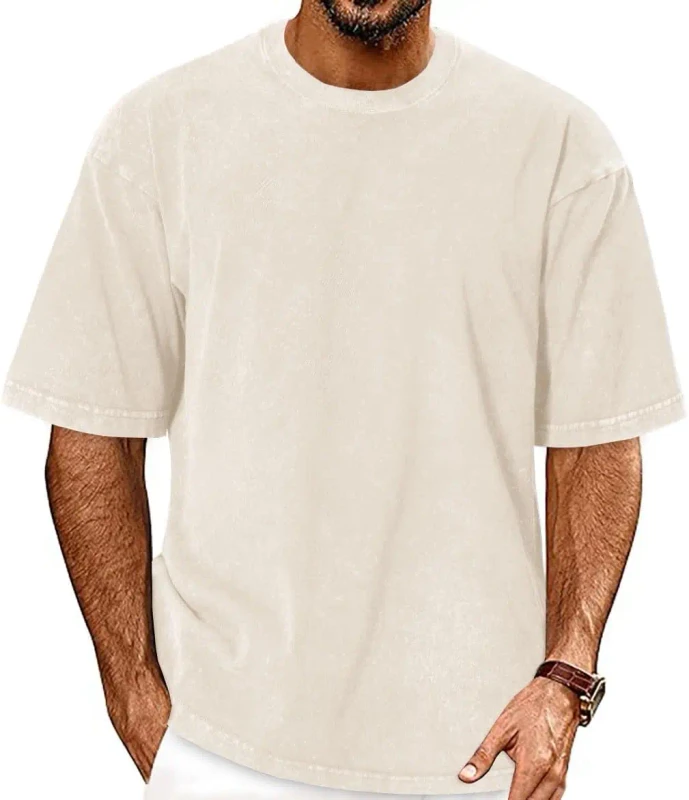 Mens-100-Cotton-Solid-Design-T-Shirt-220g-Breathable-Casual-Summer