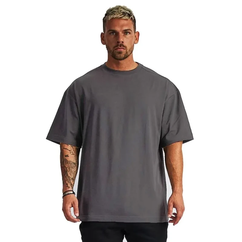 Mens-100-Organic-Cotton-T-Shirt-Short-Sleeve-Oversized-Fit-Printed-Pattern-Kitted-Hem-O-neck-Blank-Tee