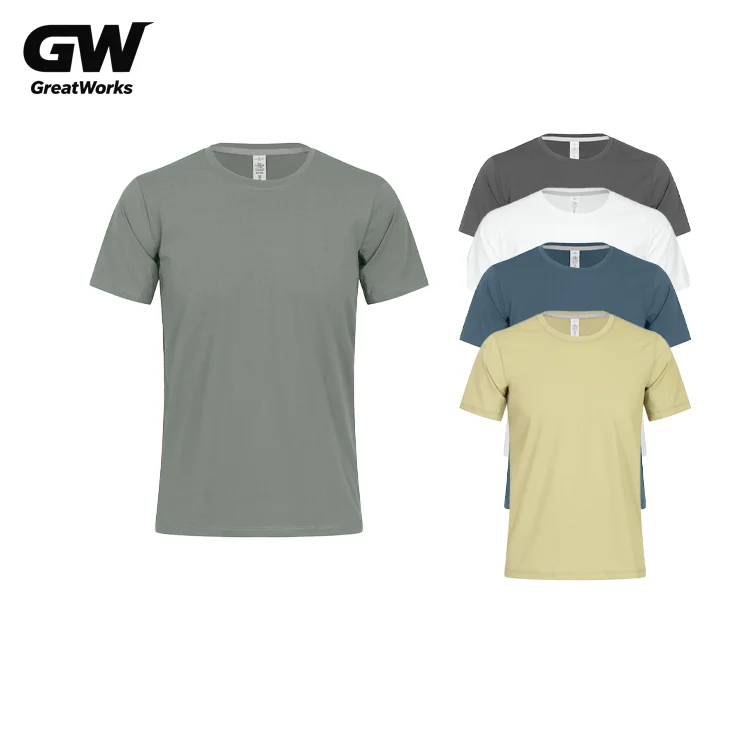 Mens-100-Polyester-Casual-T-Shirt-Breathable-Quick-Dry-140-Grams-Satin-Slim-Fit-O-Neck-Short-Sleeve-Plain-Dyed-Front-Logo-OEM