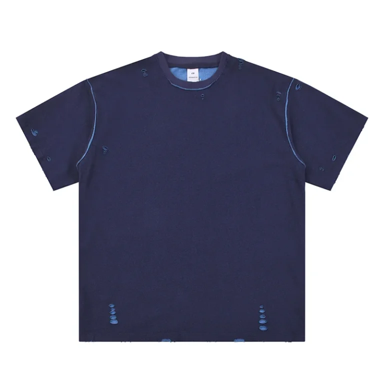 Mens-2-in-1-Ripped-Cotton-Short-Sleeve-Tee-American-Retro-Vintage-Wash-Oversized-High-Street-Summer-T-Shirt