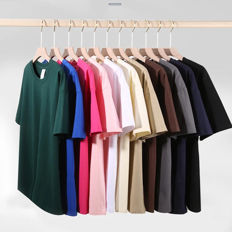 Mens-230Gsm-Oversized-T-shirt-Thick-Solid-Color-T-shirt-DTG-Printed-Round-neck-Knitted-T-shirt-Custom-logo