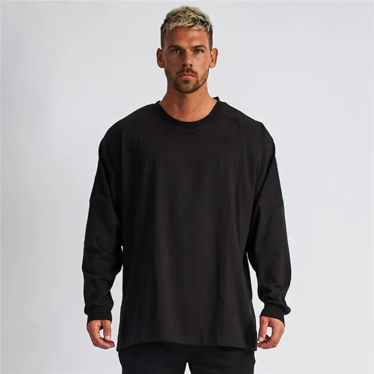 Mens-Autumn-Breathable-Cotton-Bamboo-Plain-T-Shirt-Long-Sleeve-Oversize-Plus-Size-Loose-Fit-Bodybuilding-Fitness-Sports-Base