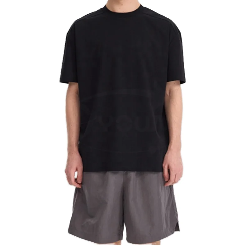 Mens-Casual-50S-100-Cotton-Long-Staple-T-Shirt-Sorona-Solid-Blank-Boxy-O-Neck-Short-Sleeve-Knitted-Loose-Fit-Front-Logo-180