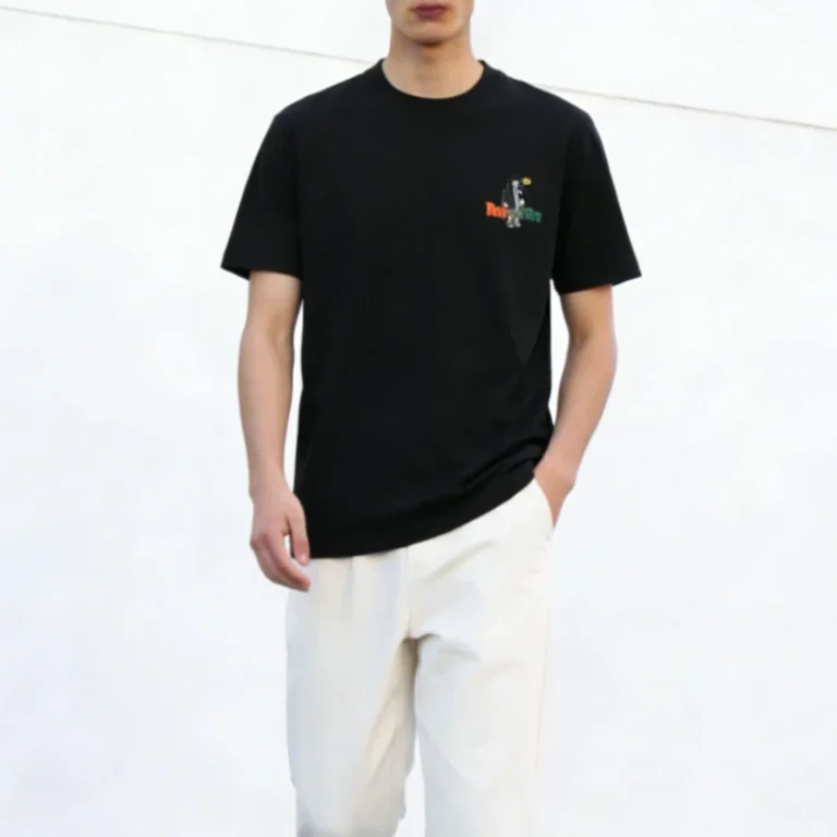 Mens-Casual-Loose-Short-Sleeve-Polyester-Cotton-T-shirt-Custom-200-Grams-Breathable-Anti-Wrinkle-Front-Logo-Letter