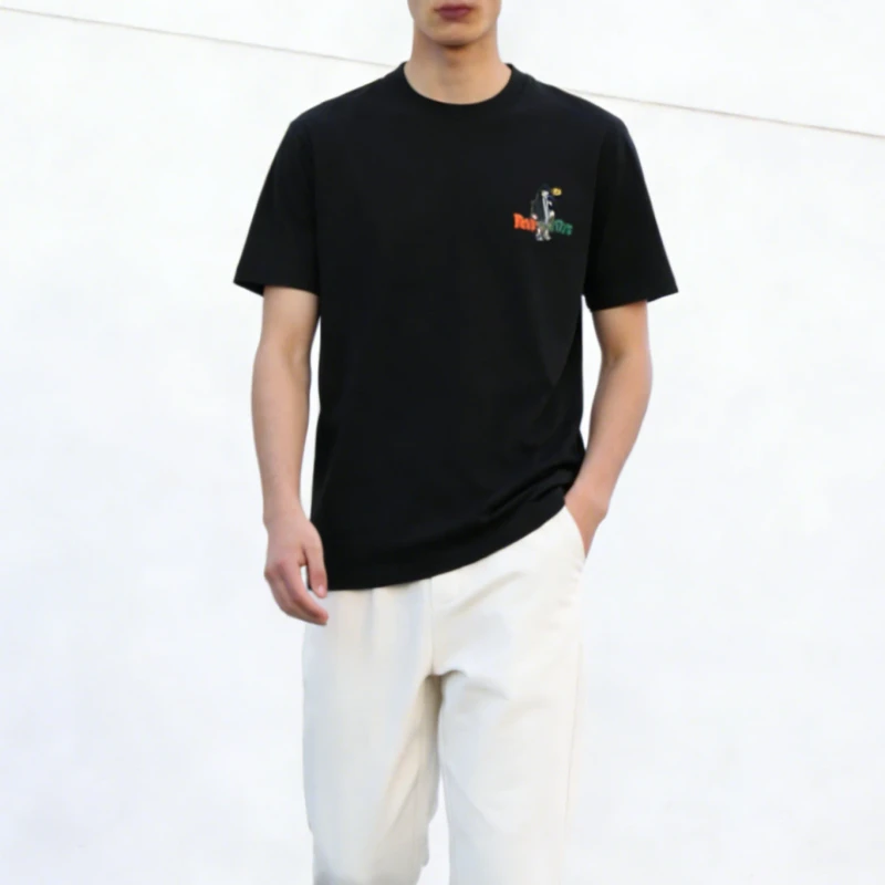 Mens-Casual-Loose-Short-Sleeve-Polyester-Cotton-T-shirt-Custom-200-Grams-Breathable-Anti-Wrinkle-Front-Logo-Letter