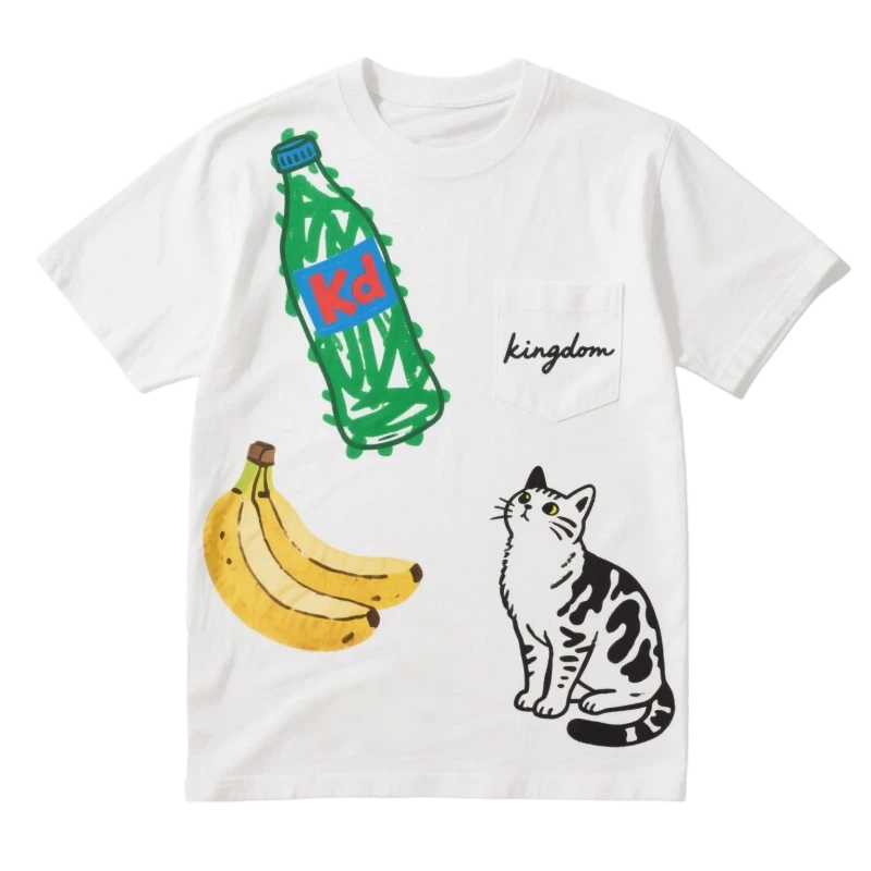 Mens-Casual-Short-Sleeve-T-Shirt-Cat-Banana-Soda-Bottle-Print-Factory-Customized-Knitted-Sweatshirt-Pocket-Short