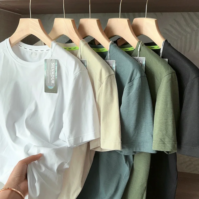 Mens-Casual-Short-Sleeved-T-Shirt-Top-for-Spring-Summer-Quick-Drying-Stretch-Birds-Design-Front-Logo-Positioned-Blank-Style