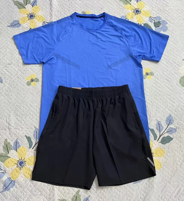 Mens-Casual-Sportswear-Short-Sleeve-T-Shirt-Shorts-Set-Crew-Neck-Quick-Dry-Breathable-Lightweight-Elastic-Waist-Summer-100