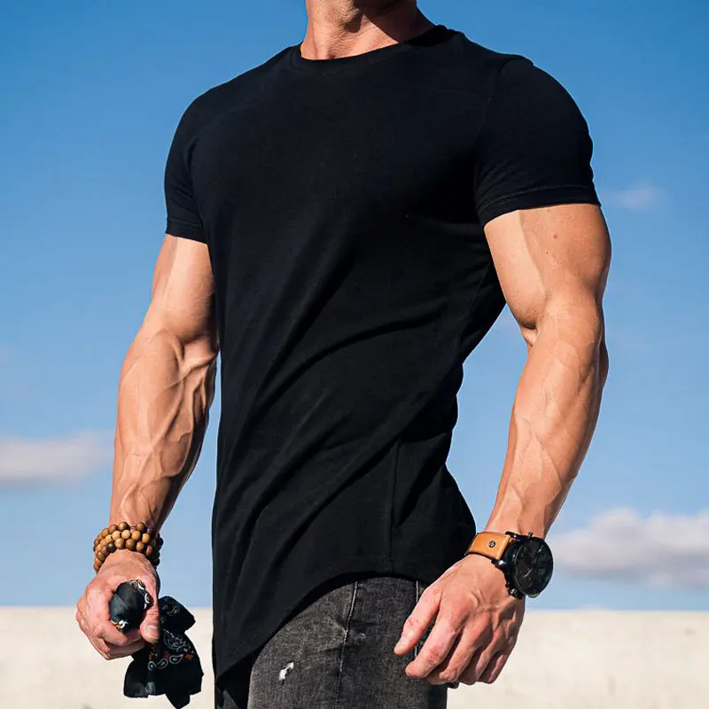 Mens-Cotton-Spandex-T-Shirt-Quick-Dry-Athletic-Tee-Muscle-Fit-Training-Sports-Blank-T-shirt