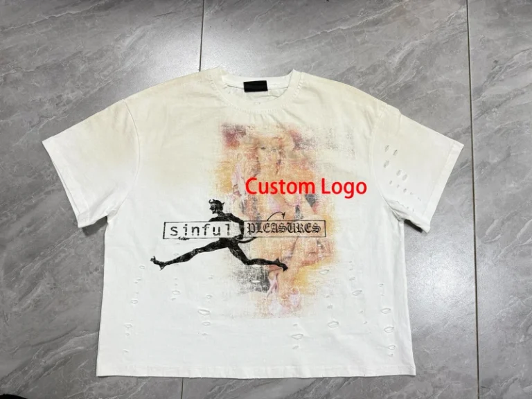 Mens-Cotton-Vintage-Washed-Cropped-T-Shirt-Screen-Print-Heavyweight-Retro-Oversized-Short-Sleeve-Tee