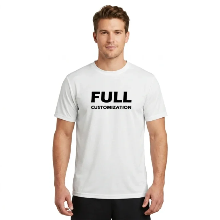 Mens-Custom-100-Polyester-Performance-T-Shirt-Quick-Dry-Loose-Fit-Knitted-Sports-Wear-Running-Apparel-White-Color