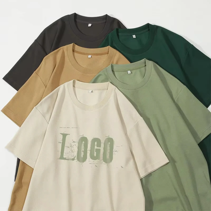 Mens-Custom-210GSM-T-Shirt-Multi-Color-Casual-Cotton-Drop-Shoulder-100-Printing
