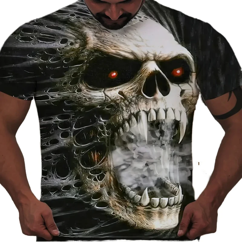 Mens-Custom-Summer-Casual-Breathable-T-Shirt-Horror-Skull-Graphic-3D-Digital-Print-Short-Sleeve