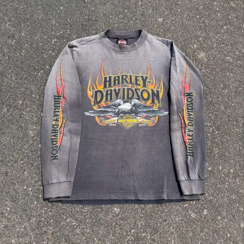 Mens-Custom-Vintage-DTG-Direct-Injection-Printed-Graphic-Acid-Washed-100-Cotton-O-Neck-Heavyweight-T-Shirt-Loose-Solid