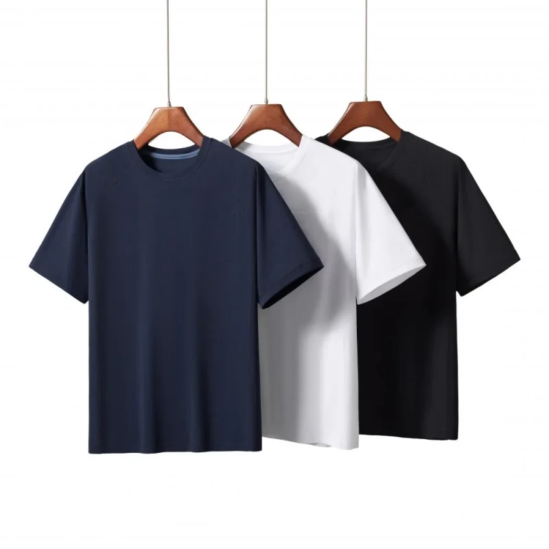 Mens-Customizable-100-Cotton-Knitted-Sports-and-Casual-Blank-T-shirt-Short-Sleeve-O-Neck-Anti-Pilling-Quick-Dry-2