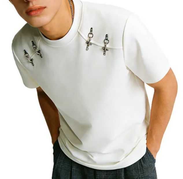 Mens-Gothic-Cross-Hardware-Metal-Exclusive-T-Shirt-Crew-Neck-Short-Sleeve-Streetwear-Casual-Top