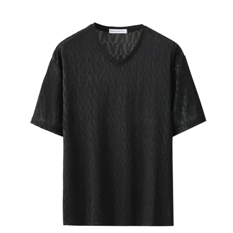Mens-Heavy-Weight-Knitted-Polyester-Cotton-Regular-Fit-V-neck-Short-Sleeve-Casual-Summer-T-Shirt