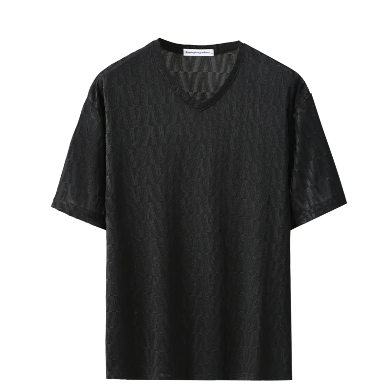 Mens-Heavy-Weight-Knitted-Polyester-Cotton-Regular-Fit-V-neck-Short-Sleeve-Casual-Summer-T-Shirt