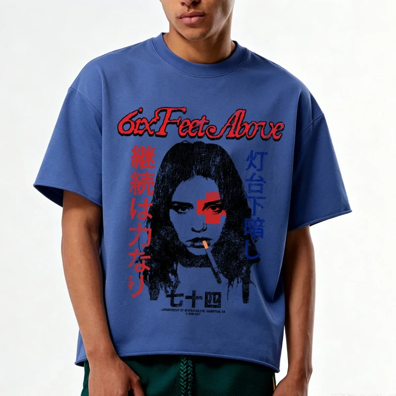 Mens-Heavyweight-Raw-Hem-T-Shirt-Breathable-Cotton-Vintage-Wash-Short-Sleeve-T-Shirts