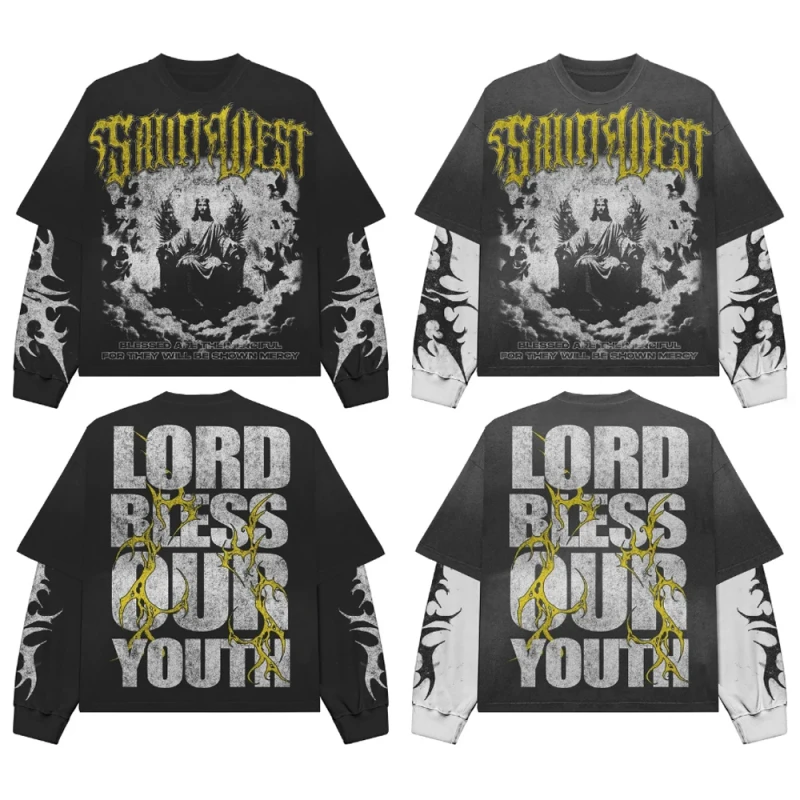 Mens-Heavyweight-Streetwear-Double-Layer-Vintage-Washed-Jersey-T-Shirt-Boxy-Oversized-with-Distressed-Finish-Plus-Size