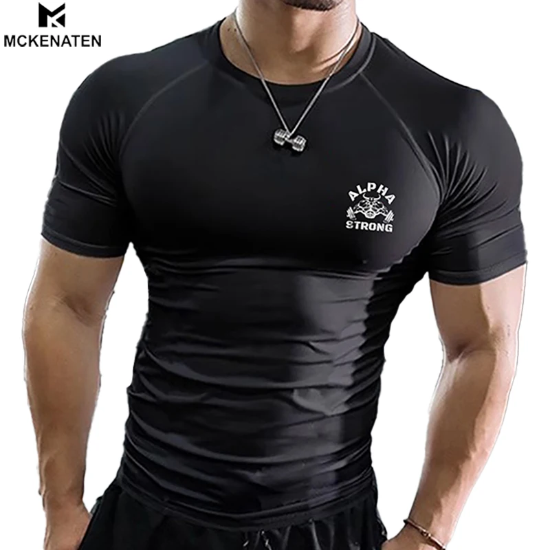 Mens-High-Elasticity-Spandex-Polyester-Skinny-Fit-Short-Sleeved-Sporty-T-Shirt-Breathable-Animal-Print-Sports-Apparel-Outdoor