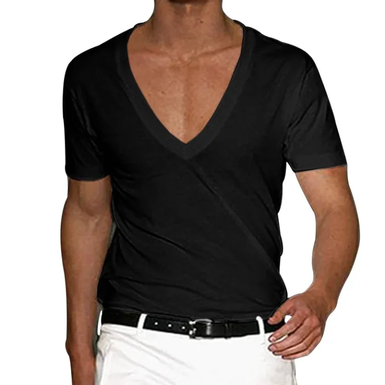 Mens-Lightweight-V-Neck-T-Shirt-with-Wrinkle-Free-Cotton-Blend-for-Summer-Casual-Wear-Youth-Fashion-Blank-T-shirt