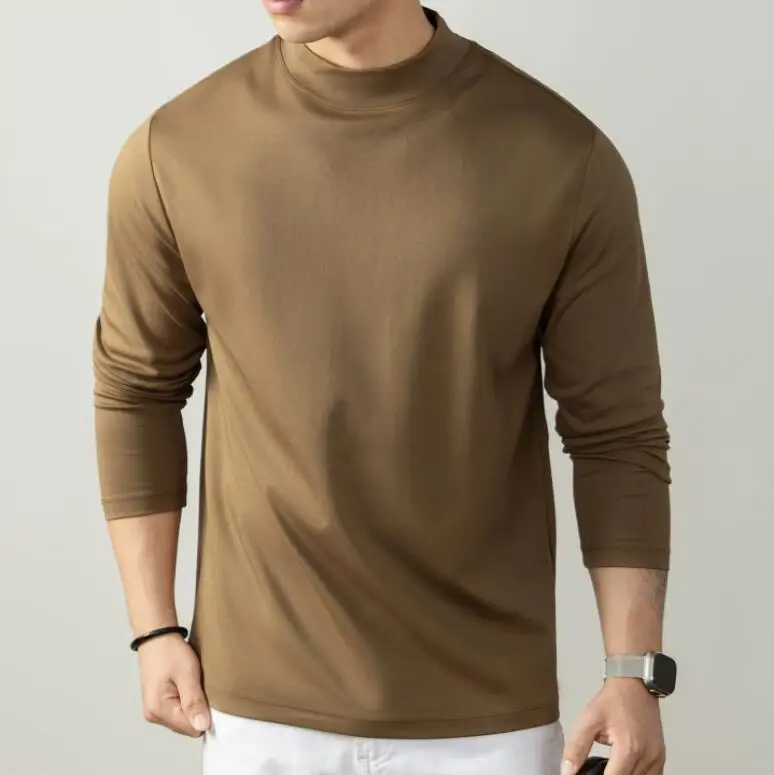 Mens-Long-Sleeve-Liquid-Cotton-T-Shirt-High-Collar-Comfortable-Inner-Wear-Casual-Fashion-Breathable-Soft-and-Warm-Top